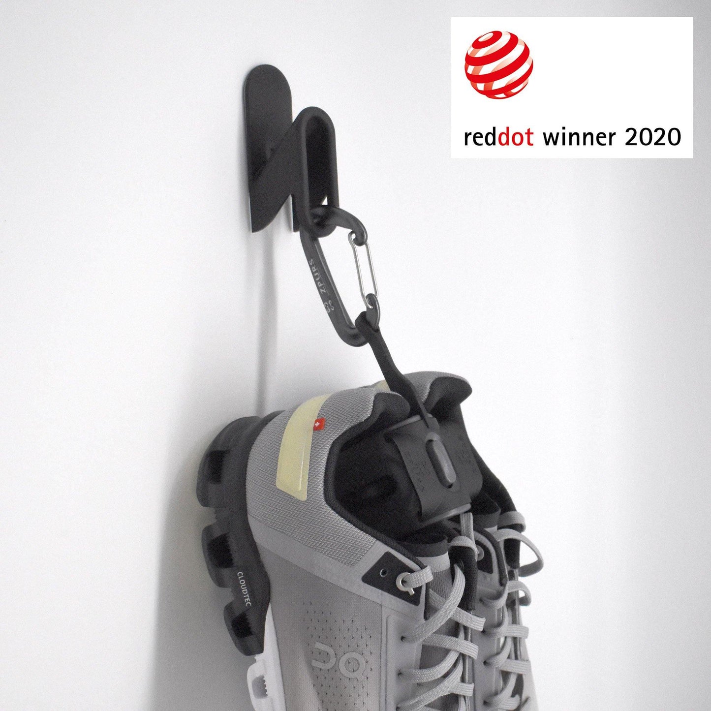 Zpurs clothes shoe hook Red Dot Design Award hanger tidy storage solution running crossfit cycling trainers sneakers commuter